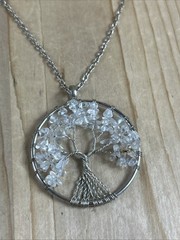 Artisan Pendant Necklace Clear Pebble Tree 20” Adjustable Chain Reversible
