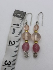 Artisan Pink Speckled Beaded Silver Tone Hook Dangle Drop Earrings 2.5 Inch