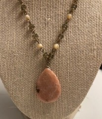 Peach moonstone necklace faceted peridot cats eye hand made beaded Boho Cottage