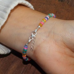 Multifire Opal Silver Bracelet Fire Opal Beaded Bracelet October Birthstone