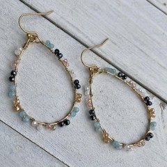 Min Favorit Multicolor Crystal, Pearl & Gold Pl Artisan Hoop Dangle Earrings