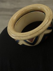 Handcrafted Ethnic Wood Bangle Bracelets Chevron Design Beige Blue Red