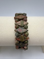 Natural Unakite Green & Peach Beaded Stretch Bracelet