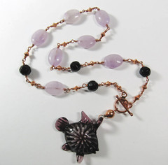 Handmade Artisan Purple Glass Fish Pendant Necklace Copper Toggle Clasp