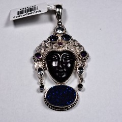 SAJEN Bali Goddess Pendant Rainbow Obsidian Blue Druzy Topaz Sterling Silver