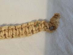 Vintage Handmade Hemp Necklace/Choker W Glass Beads And Metal Skeleton Charm 14″