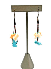 Heishi Stone Beaded Fetish Bear Dangle Pierced Earrings 3″