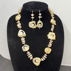 Abalone Shell Statement Necklace Earrings Cream Orange Boho Beach Tropical 23”