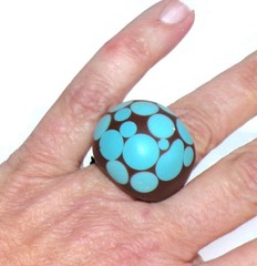 Sobral Bolas Bolinhas Brown & Blue Polka Dots Artist Made Ring Size 7.5