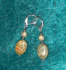 PICASSO JASPER SERPENTINE GEMSTONE EARRINGS, CRYSTAL DANGLE, DROP, PIERCED, AUST