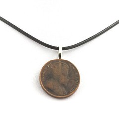 Sri Lanka 1 Cent Coin Necklace. Black Cord.