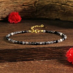 Natural Tiny Black Tourmaline in Quartz Bracelet Healing Reiki Dainty Crystal