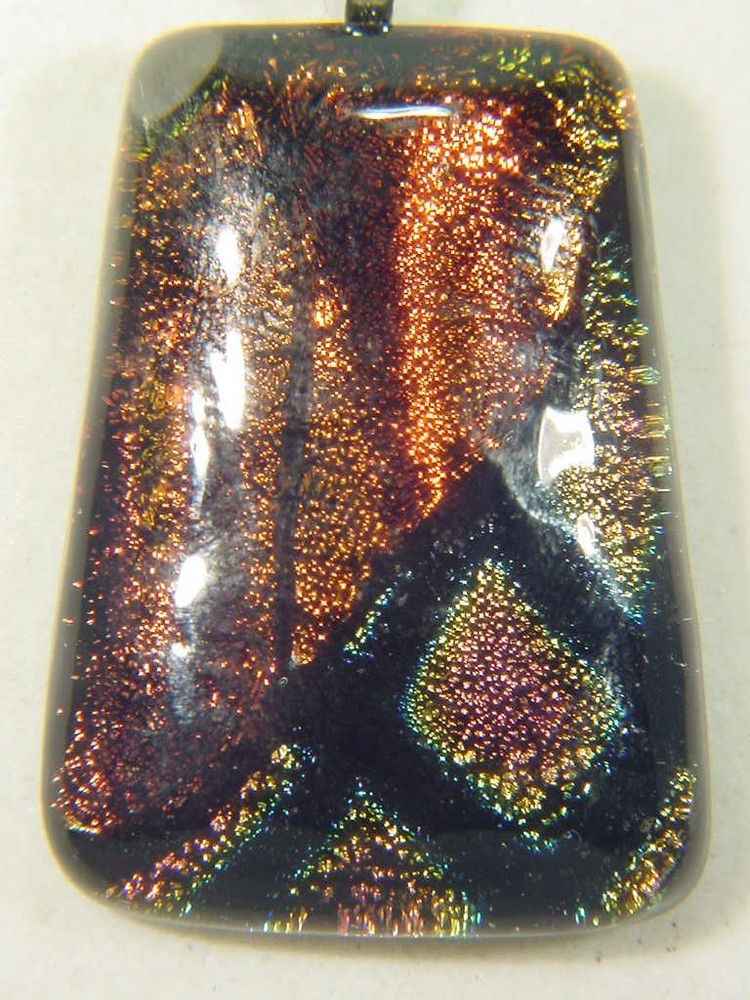 BUTW Gorgeous Dichroic Glass 43mm 2Tone Rectangle Pendant w/ 18″ SP Chain 8729D