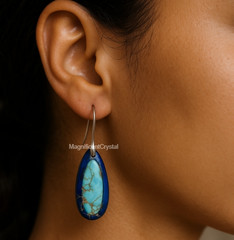 Vintage Natural Blue Sea Sediment Jasper Stone Silve Earrings Women Reiki Gift