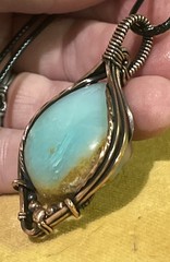 Natural Peruvian Blue Opal ~ Handmade copper wire wrapped pendant 9u