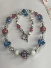 Artisan Handcrafted Art Deco Lampwork Glass Jewelry Pink Peony Club #4 Floral