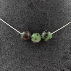 Epidote Necklace With 3 Australian Pearls 8 Mm Stainless Steel Chain