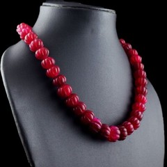 Single Strand 522.00 Cts Carved Red Ruby Beaded Necklace Jewelry VK 28 E642