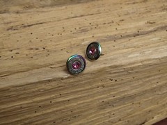 Rainbow Stainless Steel 45 Auto Bullet Stud Earrings. Optional Crystal.