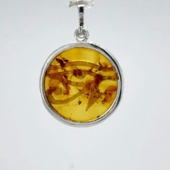 Brown BALTIC AMBER Eye of Horus Wedjat Udjat Pendant 925 STERLING SILVER #4968e