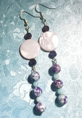 Violet Mother of Pearl shell earrings mint Alabaster Sea sediment Jasper Dangle