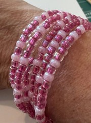 Handmade Pink Glass Seed Bead Stackable Memory Wire Wrap Bracelet
