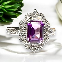 Lab Made Alexandrite Ring in Solid 10K White Gold , June birthstone Size 7