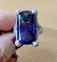Victoria Wieck HUGE 19ct Absolute Sterling simulated Tanzanite Radiant-Cut Ring