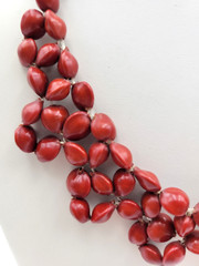 Island Red Seed Necklace Coral Bead Plant Woven on Cord Adjustable Ethnic Boho