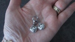 Silver Filigree Puffed Heart Earrings with Stainless Steel Leverbacks