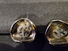 Clip On Earrings Resin Dome White Black Speckled Stone Silver Tone Handmade