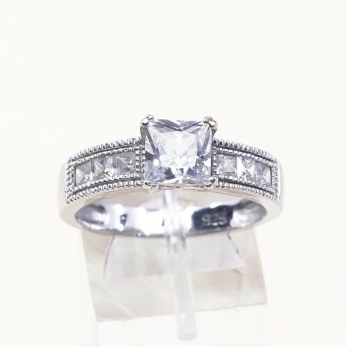 Sz 9.75, Vtg Sterling Silver Fashion Ring, 925 Silver Engagement Ring W/ Cz
