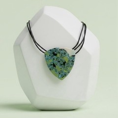 Handmade Blue & Green Abstract Floral Polymer Clay Large Pendant Necklace Cord