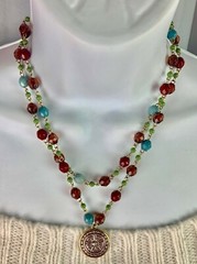Costume Fashion Jewelry Necklace 18.5 in plastic bead two strand blue red