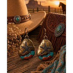 Teardrop Dangle Earrings Bronze Turquoise Red Starfish Hook Beach Bohemian Women