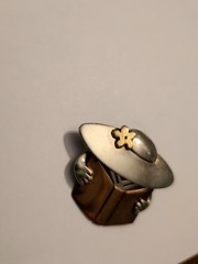 Far Fetched Book Lady Pin Brooch Mixed Metal Librarian Library Read Woman Hat