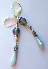 PEWTER & SILVER GREY Crystal teardrop earring SP LEVERBACK handmade XCBAg
