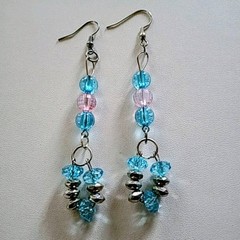 3.5″ Silver Seaside Boho Fairy Faceted Beaded Dangles Acrylic/Glass Fish Hooks