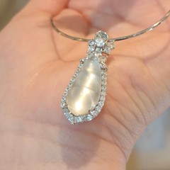 NaturalShuiMoQuartzJadeFuBeanPendant925SterlingSilverMoissaniteNecklace