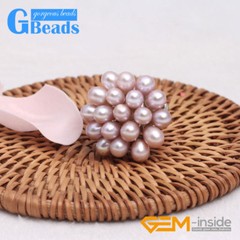 Pink Purple Pearls Beaded Jewelry Silver Plated Ring For Women 6-7mm Charm