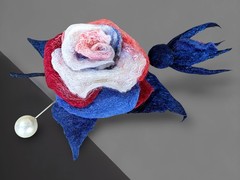 4th of July Independence Day ROSE Lapel Pin Brooch Handmade Wool Felting Art