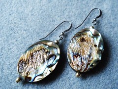 2 1/8″ Drop Dangle 1 1/4×7/8″ Abalone 4mm thick Oval Sterling Hook Earrings