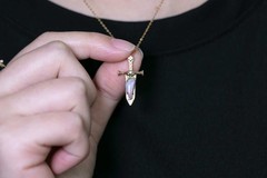 Knight Sword – Boulder Opal & Princess Cut Diamond Pendant ONLY 18K Yellow Gold