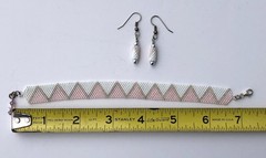 Bracelet and Earrings Peyote Stitch Pale Pink White Silver USA Made
