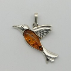 Cognac / Brown BALTIC AMBER Bird Dove Pendant 925 STERLING SILVER Natural #2601e