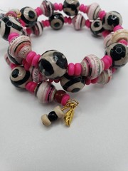 Handmade One Of A Kind Mixed Media Glass Paper & Shell Bracelet Unique Boho Vibe