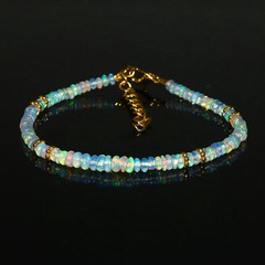 Ethopian Natural Welo Fire Opal Rondelle Beaded Gemstone Bracelet 7 Inches