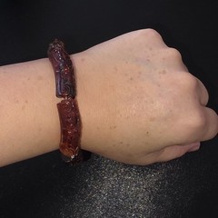 RARE Genuine Amber Carved Floral Chunky Tube Bead Stretch Bracelet Tested HTF