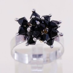 Sz 8.5 Vtg Tr 158 Sterling 925 Ring W/ Cluster Black Cz, Stamped 925 Mex