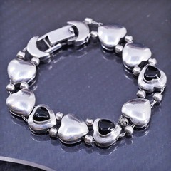 7” Vintage 925 Sterling Silver 925 handmade tennis Bracelet with onyx heart